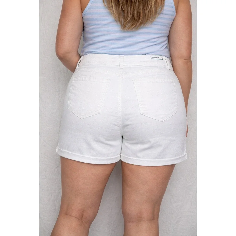 Code Bleu Womens Body Sculpt Bermuda Shorts White Denim Cuffed‎ Size 10 NEW